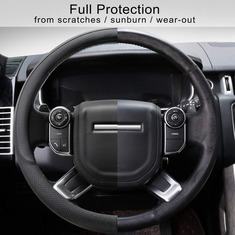 COFIT Breathable Car Steering Wheel Cover 16 inch Auto Universal Leather Wrap Non-Slip Protector Automotive Interior Accessories, Black (Suit for 15.5-16 inch) - Image 5
